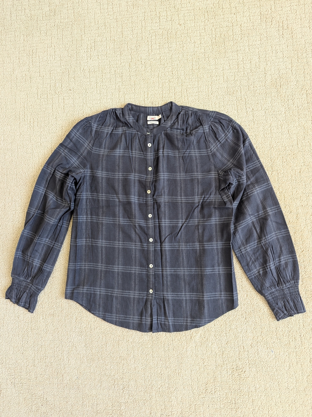 Faherty Plaid Flannel Button Up Shirt Top Women S Black Organic Cotton Feminine